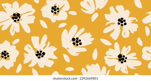 Handgezeichnete Blumen, nahtlose Muster mit Blumen für Gewebe, Textilien, Kleidung, Umhüllung, Deckel, Banner, Innendekor, abstrakte Hintergründe.
