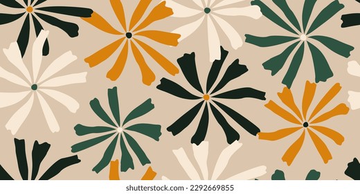 Hand drawn flowers, seamless patterns with floral for fabric, textiles, clothing, wrapping paper, cover, banner, interior decor, abstract backgrounds.