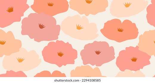 Hand drawn flowers, seamless patterns with floral for fabric, textiles, clothing, wrapping paper, cover, banner, interior decor, abstract backgrounds.