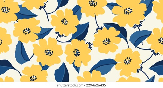 Hand drawn flowers, seamless patterns with floral for fabric, textiles, clothing, wrapping paper, cover, banner, interior decor, abstract backgrounds.