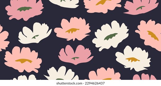 Hand drawn flowers, seamless patterns with floral for fabric, textiles, clothing, wrapping paper, cover, banner, interior decor, abstract backgrounds.