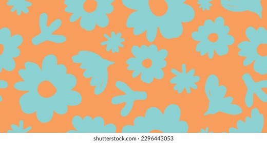 Hand drawn flowers, seamless patterns with floral for fabric, textiles, clothing, wrapping paper, cover, banner, interior decor, abstract backgrounds.