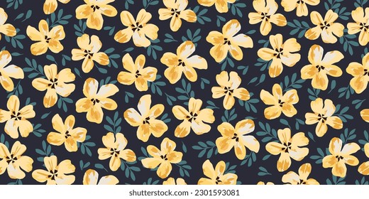 Hand drawn flowers, seamless patterns with floral for fabric, textiles, clothing, wrapping paper, cover, banner, interior decor, abstract backgrounds.