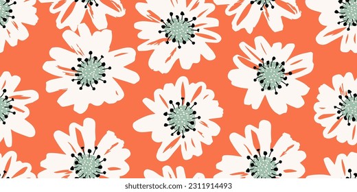 Hand drawn flowers, seamless patterns with floral for fabric, textiles, clothing, wrapping paper, cover, banner, interior decor, abstract backgrounds.