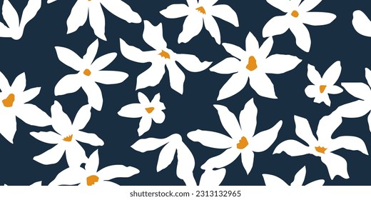 Flores dibujadas a mano, estampados sin costura con motivos florales para tela, textiles, ropa, papel de envoltura, cubierta, banner, decoración interior, fondo abstracto.