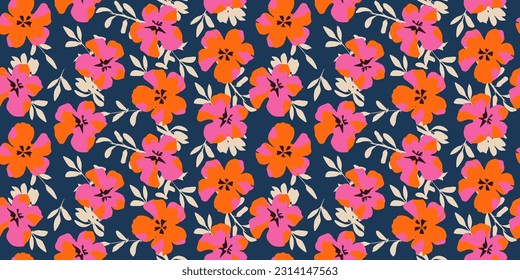 Hand drawn flowers, seamless patterns with floral for fabric, textiles, clothing, wrapping paper, cover, banner, interior decor, abstract backgrounds.