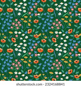 Hand drawn flowers, seamless patterns with floral for fabric, textiles, clothing, wrapping paper, cover, banner, interior decor, abstract backgrounds.