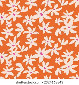 Flores dibujadas a mano, estampados sin costura con motivos florales para tela, textiles, ropa, papel de envoltura, cubierta, banner, decoración interior, fondo abstracto.