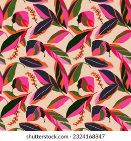 Hand drawn flowers, seamless patterns with floral for fabric, textiles, clothing, wrapping paper, cover, banner, interior decor, abstract backgrounds.
