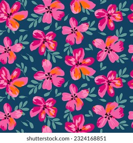 Flores dibujadas a mano, estampados sin costura con motivos florales para tela, textiles, ropa, papel de envoltura, cubierta, banner, decoración interior, fondo abstracto.