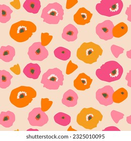 Hand drawn flowers, seamless patterns with floral for fabric, textiles, clothing, wrapping paper, cover, banner, interior decor, abstract backgrounds.