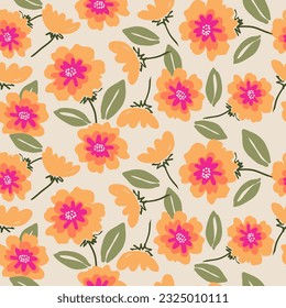 Flores dibujadas a mano, estampados sin costura con motivos florales para tela, textiles, ropa, papel de envoltura, cubierta, banner, decoración interior, fondo abstracto.