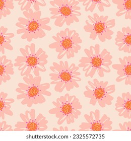 Flores dibujadas a mano, estampados sin costura con motivos florales para tela, textiles, ropa, papel de envoltura, cubierta, banner, decoración interior, fondo abstracto.