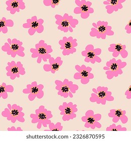 Hand drawn flowers, seamless patterns with floral for fabric, textiles, clothing, wrapping paper, cover, banner, interior decor, abstract backgrounds.