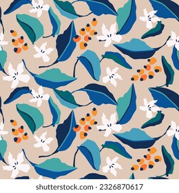 Hand drawn flowers, seamless patterns with floral for fabric, textiles, clothing, wrapping paper, cover, banner, interior decor, abstract backgrounds.