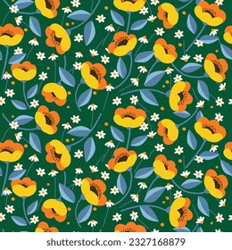 Hand drawn flowers, seamless patterns with floral for fabric, textiles, clothing, wrapping paper, cover, banner, interior decor, abstract backgrounds.