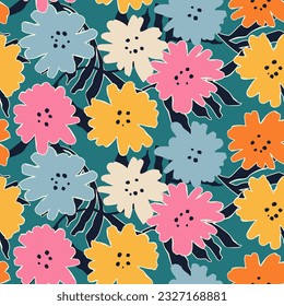Handgezeichnete Blumen, nahtlose Muster mit Blumen für Gewebe, Textilien, Kleidung, Umhüllung, Deckel, Banner, Innendekor, abstrakte Hintergründe.
