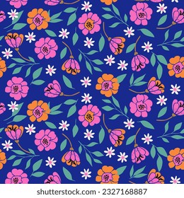 Hand drawn flowers, seamless patterns with floral for fabric, textiles, clothing, wrapping paper, cover, banner, interior decor, abstract backgrounds.