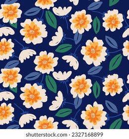 Hand drawn flowers, seamless patterns with floral for fabric, textiles, clothing, wrapping paper, cover, banner, interior decor, abstract backgrounds.