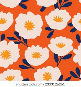 Hand drawn flowers, seamless patterns with floral for fabric, textiles, clothing, wrapping paper, cover, banner, interior decor, abstract backgrounds.