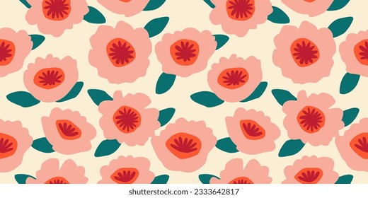 Flores dibujadas a mano, estampados sin costura con motivos florales para tela, textiles, ropa, papel de envoltura, cubierta, banner, decoración interior, fondo abstracto.