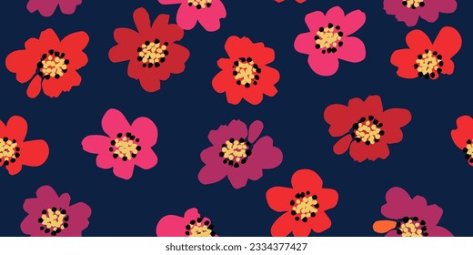 Hand drawn flowers, seamless patterns with floral for fabric, textiles, clothing, wrapping paper, cover, banner, interior decor, abstract backgrounds.