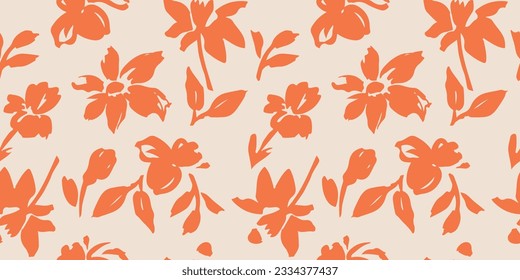 Hand drawn flowers, seamless patterns with floral for fabric, textiles, clothing, wrapping paper, cover, banner, interior decor, abstract backgrounds.