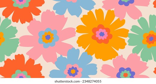 Hand drawn flowers, seamless patterns with floral for fabric, textiles, clothing, wrapping paper, cover, banner, interior decor, abstract backgrounds.