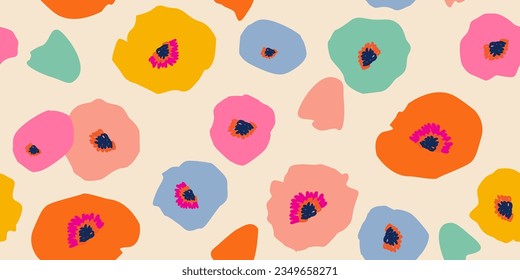 Hand drawn flowers, seamless patterns with floral for fabric, textiles, clothing, wrapping paper, cover, banner, interior decor, abstract backgrounds.