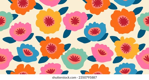 Hand drawn flowers, seamless patterns with floral for fabric, textiles, clothing, wrapping paper, cover, banner, interior decor, abstract backgrounds.