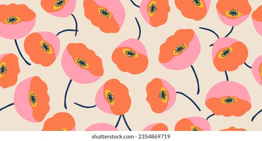 Hand drawn flowers, seamless patterns with floral for fabric, textiles, clothing, wrapping paper, cover, banner, interior decor, abstract backgrounds. Vector illustration.