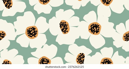 Handgezeichnete Blumen, nahtlose Muster mit Blumen für Gewebe, Textilien, Kleidung, Umhüllung, Deckel, Banner, Innendekor, abstrakte Hintergründe.