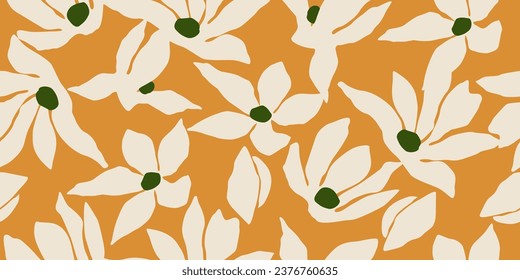Flores dibujadas a mano, estampados sin costura con motivos florales para tela, textiles, ropa, papel de envoltura, cubierta, banner, decoración interior, fondo abstracto. Ilustración vectorial.