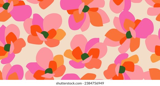 Hand drawn flowers, seamless patterns with floral for fabric, textiles, clothing, wrapping paper, cover, banner, interior decor, abstract backgrounds.