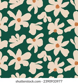 Hand drawn flowers, seamless patterns with floral for fabric, textiles, clothing, wrapping paper, cover, banner, interior decor, abstract backgrounds.