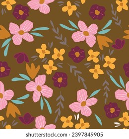 Flores dibujadas a mano, patrones sin costura con tela floral, textiles, prendas de vestir, papel envolvente, cubierta, pancarta, decoración interior, fondo abstracto