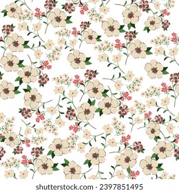 Hand drawn flowers, seamless patterns with floral for fabric, textiles, clothing, wrapping paper, cover, banner, interior decor, abstract background