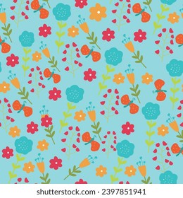 Hand drawn flowers, seamless patterns with floral for fabric, textiles, clothing, wrapping paper, cover, banner, interior decor, abstract background