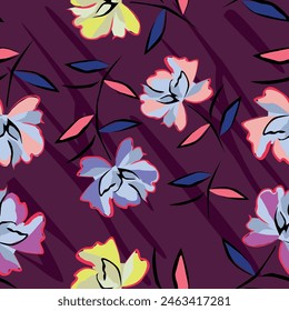 Hand drawn flowers, seamless patterns with floral for fabric, textiles, clothing, wrapping paper, cover, banner, interior decor, abstract backgrounds.