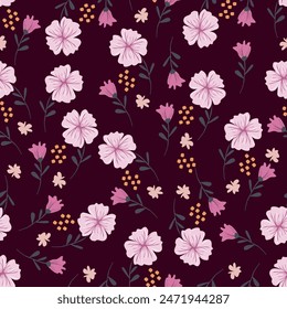 Hand drawn flowers, seamless patterns with floral for fabric, textiles, clothing, wrapping paper, cover, banner, interior decor, abstract backgrounds.