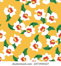 Hand drawn flowers, seamless patterns with floral for fabric, textiles, clothing, wrapping paper, cover, banner, interior decor, abstract backgrounds.