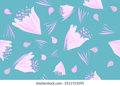 Hand drawn flowers, seamless patterns with floral design for decorative, wall, wallpaper, wrapping paper, fabric, silk, scarf, book, wall, backdrop and etc., abstract background.