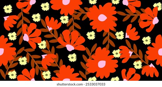 Hand drawn flowers, seamless patterns with floral for fabric, textiles