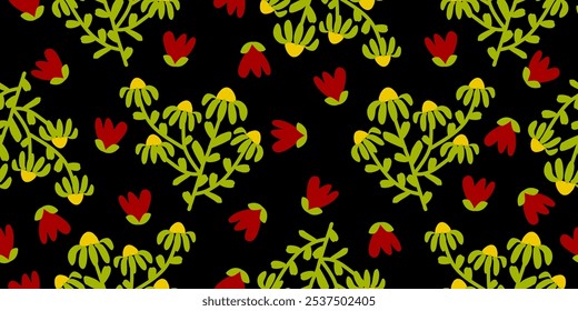 Hand drawn flowers, seamless patterns floral for fabric, textiles, clothing, wrapping paper, cover, banner, interior decor, abstract backgrounds.