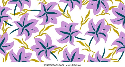 Hand drawn flowers seamless patterns  ornate spring bohemian for fabric, textiles, clothing, wrapping paper, cover, banner, interior decor, abstract backgrounds.