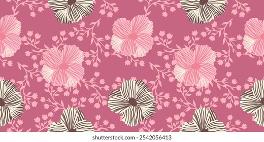 Flores desenhadas à mão padrões sem costura ornamentam boêmio primavera para tecido, têxteis, roupas, papel de embrulho, capa, banner, decoração interior, fundos abstratos.