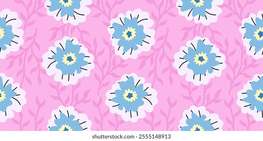 hand drawn flowers, seamless patterns with floral for fabric, textiles, clothing, wrapping paper, cover, banner, home decor, abstract backgrounds tropical seamless for fabric textile wallpaper.