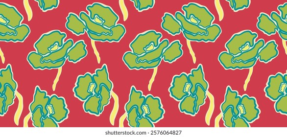 Hand drawn flowers, seamless patterns with floral for fabric, textiles, clothing, wrapping paper, cover, banner, interior decor, abstract backgrounds.