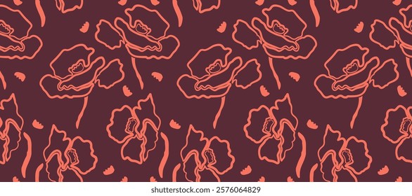 Hand drawn flowers, seamless patterns with floral for fabric, textiles, clothing, wrapping paper, cover, banner, interior decor, abstract backgrounds.