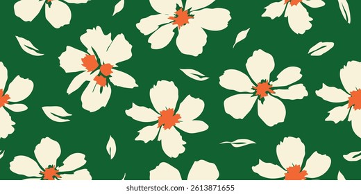 hand drawn flowers seamless patterns Design for fabric, cover, wrapping, wallpaper. abstract green backgrounds.	